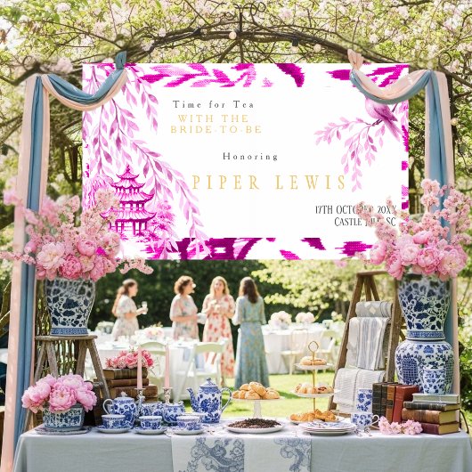 Time for Tea with the Bride -to-be Pink Banner 横断幕