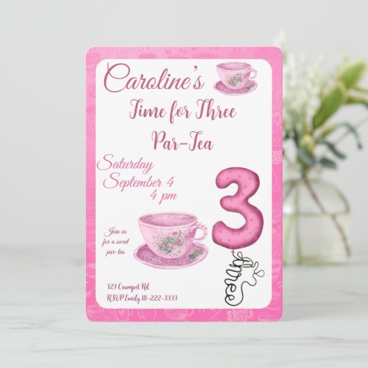 Time for Three Par-tea 3rd Birthday Invitation 招待状 (スタンド正面)
