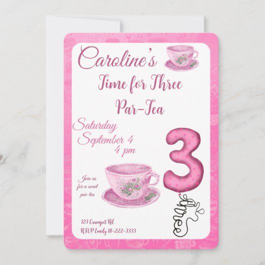 Time for Three Par-tea 3rd Birthday Invitation 招待状 (正面)