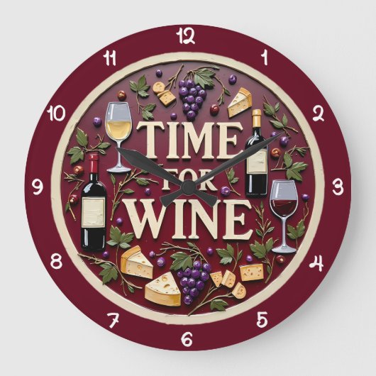 Time For Wine Grape Cheese ラージ壁時計 (正面)