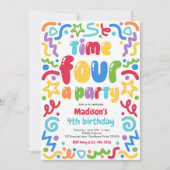Time Four A Party Confetti Balloon 4th Birthday  招待状 (正面)