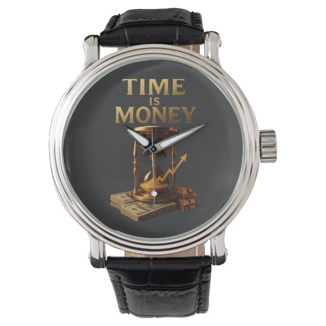 TIME IS MONEY - ビンテージモチベーション起業家 腕時計 (正面)