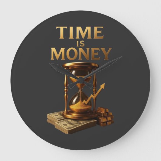 Time Is Money | Powerful Motivational Design ラージ壁時計 (正面)