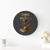 Time Is Money | Powerful Motivational Design ラージ壁時計 (ホーム)