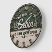 Time Spent at the Cabin Is Time Well Spent Rustic ラージ壁時計 (傾斜)