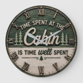 Time Spent at the Cabin Is Time Well Spent Rustic ラージ壁時計 (正面)
