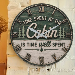 Time Spent at the Cabin Is Time Well Spent Rustic ラージ壁時計