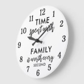 Time Spent With Family Quote Text Black And White ラージ壁時計 (傾斜)