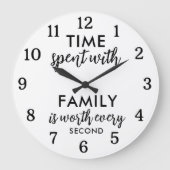 Time Spent With Family Quote Text Black And White ラージ壁時計 (正面)