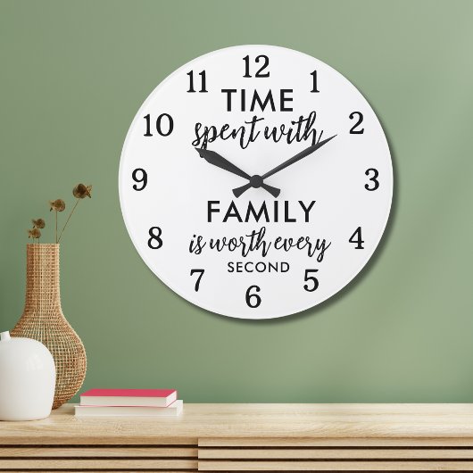 Time Spent With Family Quote Text Black And White ラージ壁時計