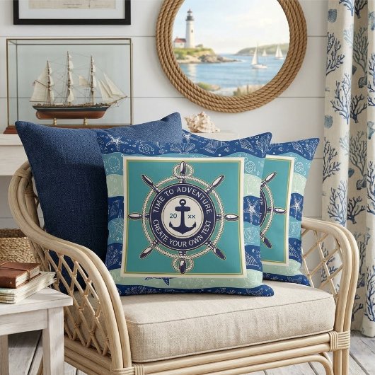 Time To Adventure Custom Maritime Boat Name クッション