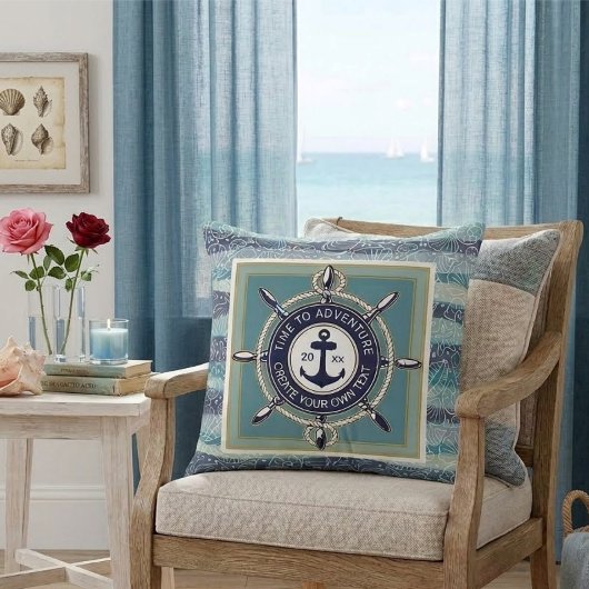 Time To Adventure Custom Maritime Boat Name クッション