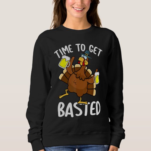 Time To Get Basted  Beer Thanksgiving Turkey  Men スウェットシャツ (正面)