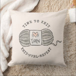 Time to Knit Blush Pink クッション<br><div class="desc">A cute illustrated,  time to knit themed throw pillow featuring a ball of yarn. The text reads: time to knit and knit purl repeat. A light pastel peach background. A gift for an avid knitter. A unique gift for a knitter or crafters studio.</div>