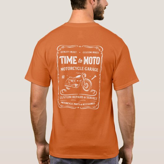 Time to Moto Motorcycle Garage Label T-Shirt Tシャツ (裏面)