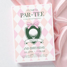 Time to Par-Tee Pink Girls Golf 2nd Birthday Party 招待状