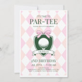 Time to Par-Tee Pink Girls Golf 2nd Birthday Party 招待状 (正面)