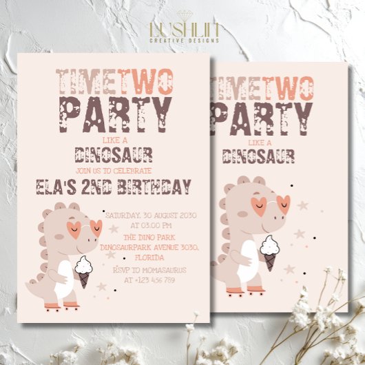 Time to Party Like a Dinosaur Prehistoric Birthday 招待状