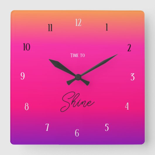 Time to Shine – Bold Sunset Gradient スクエア壁時計 (正面)