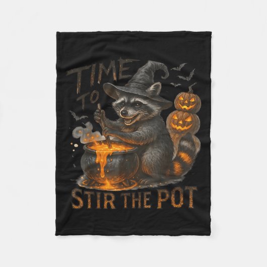 Time To Stir T Funny Raccoon Retro Halloween Anima フリースブランケット (正面)