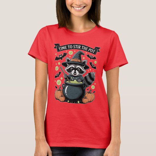 Time to Stir The Pot Cute Raccoon Funny Halloween  Tシャツ (正面)