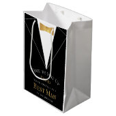 Time to Suit Up花婿介添人提案フェイク金ゴールドブラック ミディアムペーパーバッグ (正面アングル)