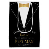 Time to Suit Up花婿介添人提案フェイク金ゴールドブラック ミディアムペーパーバッグ (裏面)