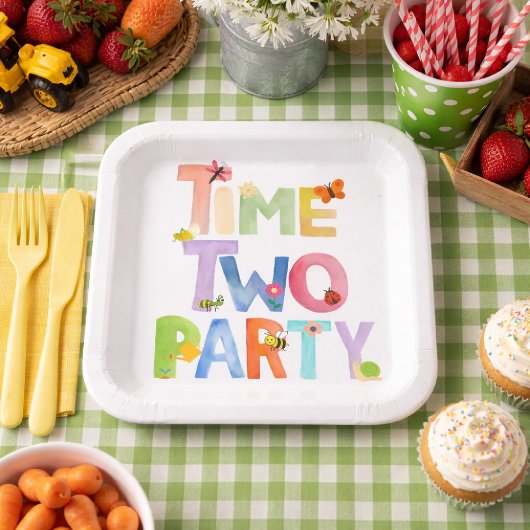 Time Two パーティー紙皿 ,バグテーマ 2歳の誕生日 ペーパープレート