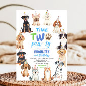 Time Two Pawty Dog Lovers Kids Second Birthday 招待状