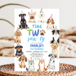 Time Two Pawty Dog Lovers Kids Second Birthday 招待状