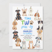 Time Two Pawty Dog Lovers Kids Second Birthday 招待状 (正面)