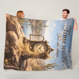 Time waits for desert clock fleece blanket de フリースブランケット