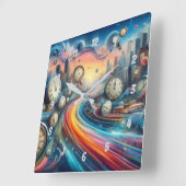 Time Warp Road Trip スクエア壁時計 (傾斜)