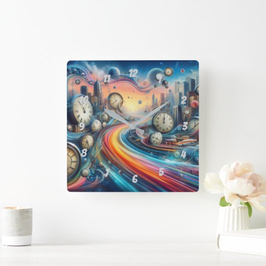 Time Warp Road Trip スクエア壁時計 (ホーム)