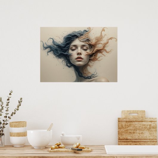 Time-Warped Faces Poster Abstract Wall Art ポスター (キッチン)