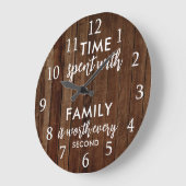 Time With Family Quote Typography Rustic Dark Wood ラージ壁時計 (傾斜)