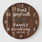 Time With Family Quote Typography Rustic Dark Wood ラージ壁時計 (正面)