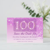 Timeless 100th Birthday Pink Glitter Frosted セーブザデート (スタンド正面)