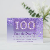 Timeless 100th Birthday Purple Glitter Frosted  セーブザデート (スタンド正面)