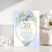 Timeless 70th Birthday Blue Hydrangea Gold Invite 招待状