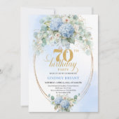 Timeless 70th Birthday Soft Blue Hydrangea Invite 招待状 (正面)