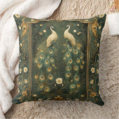 Timeless Art Nouveau Peacock Accent クッション (ブランケット)