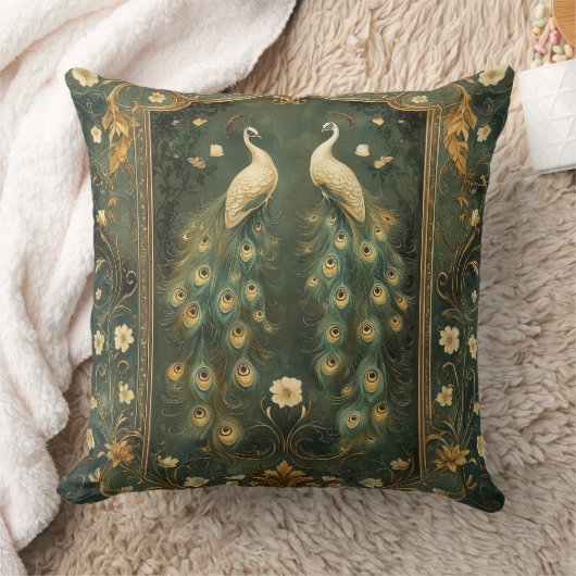 Timeless Art Nouveau Peacock Accent クッション (ブランケット)