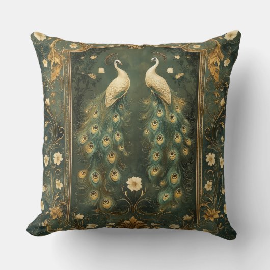 Timeless Art Nouveau Peacock Accent クッション (正面)