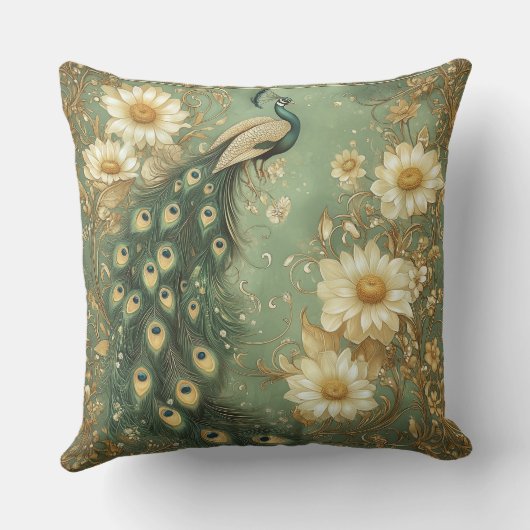 Timeless Art Nouveau Peacock Accent  クッション (裏面)