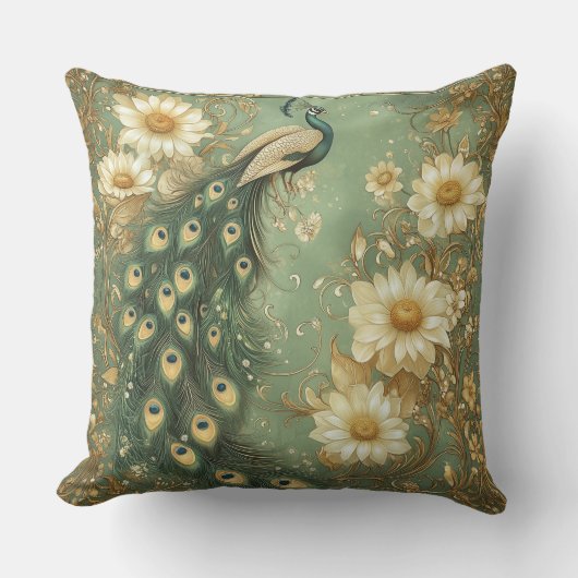 Timeless Art Nouveau Peacock Accent クッション (正面)
