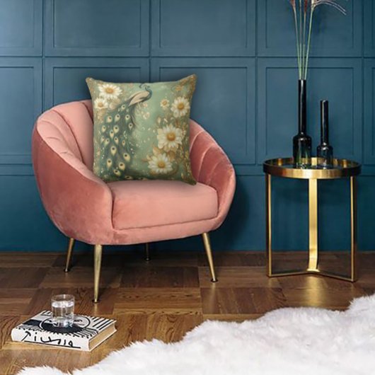 Timeless Art Nouveau Peacock Accent  クッション