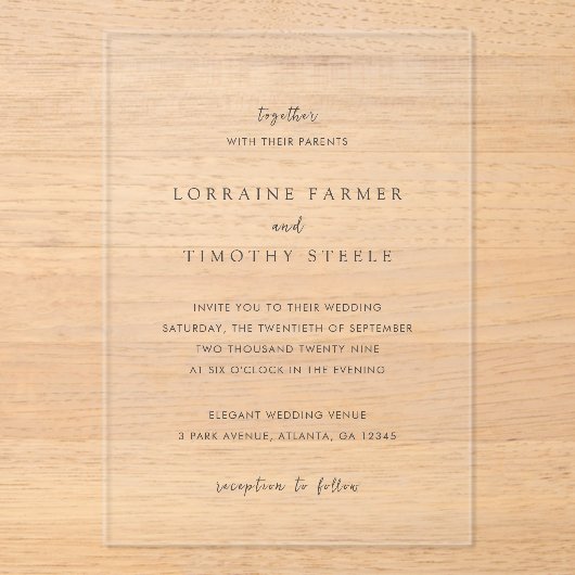 Timeless Black and White Elegant Wedding アクリル招待状 (正面)