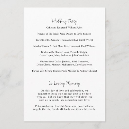 Timeless Black and White Elegant Wedding プログラム (裏面)