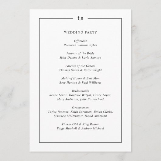Timeless Black and White Monogram Modern Wedding プログラム (裏面)